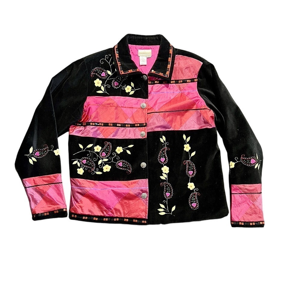 Coldwater Creek Womens Velvet Blazer Size L Multicolor Floral Embellished Art - Picture 1 of 16